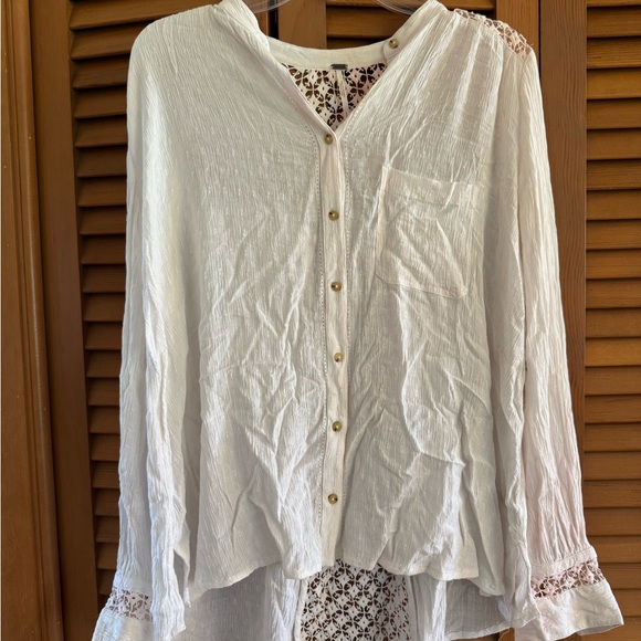 Free People White Button-Up Women's Top, lace detail back, S - Picture 1 of 8